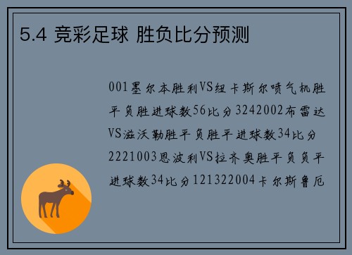 5.4 竞彩足球 胜负比分预测