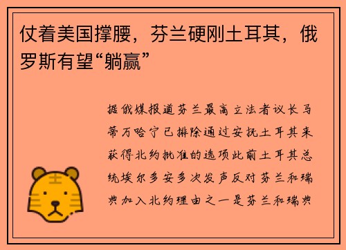 仗着美国撑腰,芬兰硬刚土耳其,俄罗斯有望“躺赢”
