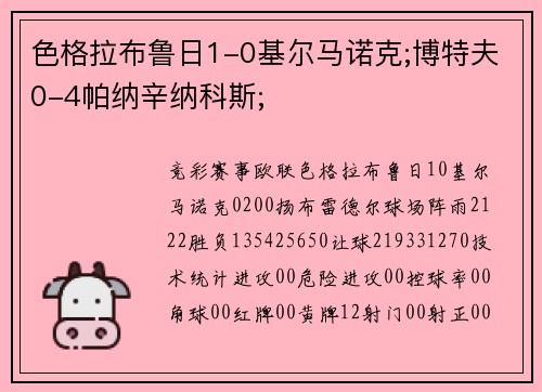 色格拉布鲁日1-0基尔马诺克;博特夫0-4帕纳辛纳科斯;